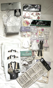 Wedding  shower scrap book stickers, dress favor boxes, note cards, new