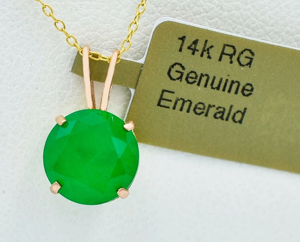GENUINE 3.73 Cts EMERALD PENDANT 14K ROSE GOLD - Free Appraisal Service - NWT Foto 2 de 4