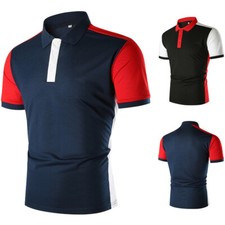 ZONBAILON Summer Men's Color Contrast Business Versatile Polo Shirt Short Sleeve