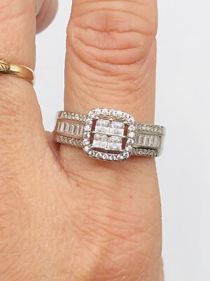 Vtg 925 Sterling Silver Clear Glass Rhinestones Love Engaged Ring Sz 9