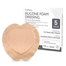 5 Pads Border Sacrum Foam Dressing 7"x7" Silicone Adhesive Box of 5 Dressings