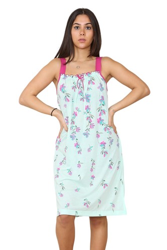 Ladies Strappy Nightdress Short Floral Cotton Sleeveless Lingerie Nightwear M3XL - Picture 9 of 39