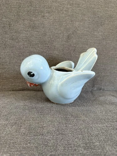 Vintage Shawnee Pottery Light Blue Chirping Bird Planter 5.5" long - CUTE!