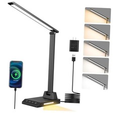 LED Desk Lamp for Home Office, Dimmable Desk Light with USB C Charging, Black