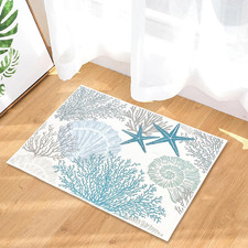 Coastal Bath Mats for Bathroom,Beach Bathroom Rugs Nautical Ocean Seashells Star