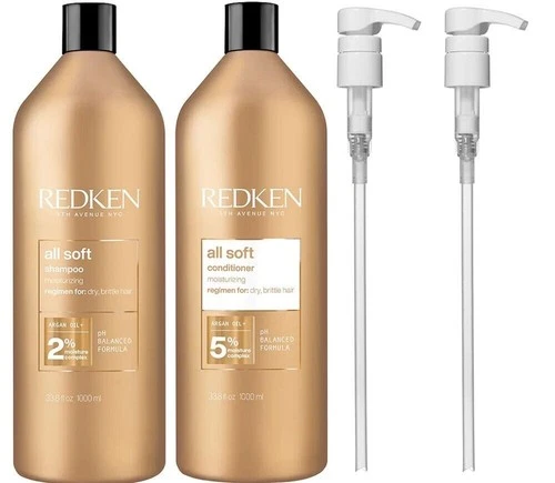 Redken All Soft Shampoo & Conditioner 1000mL Duo | 2 FREE PUMPS | AUS SELLER