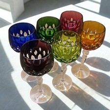 6x Weingläser Bleikristall farbige Kuppa – Katharinenhütte 60er Jahre Cut-to-Cle