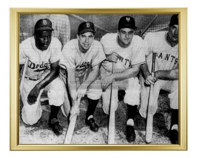 JACKIE ROBINSON & PEE WEE REESE BROOKLYN DODGERS GIANTS B 8X10 GOLD FRAMED PHOTO
