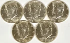 Five UNC 90% Silver 1964 U.S. Kennedy Half Dollars