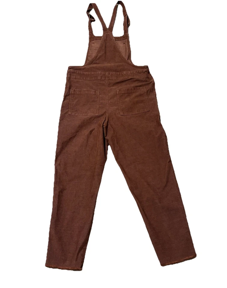 Aerie Corduroy Overalls Women S Brown Wide Leg Crop Workwear Garden Raw Hem - Image 2 of 4
