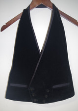 M Unbranded Fine Black Cotton Velvet Formal Vest Waist Coat D/B Satin Trim S/M