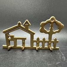 Vintage Brass Wall Key Holder 4 Hooks House Yard Fence Brass Key Leash Holder 