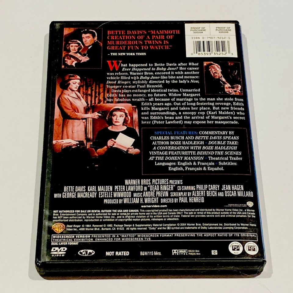 Dead Ringer (DVD, 1964) Better Davis, Rare! LIKE NEW + Fast Free Post - image 2 of 3