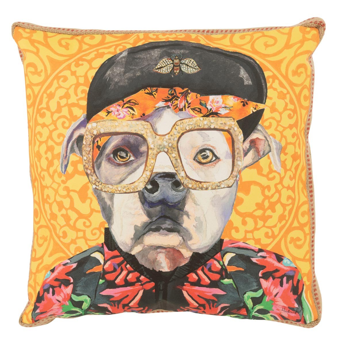 Coussin Chien Popart 50x50cm multicolore avec finitions haut de gamme et zippées