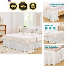 White Queen Size Bed Skirt 14 Inch Drop, Elastic Wrap Around Dust Ruffle Bed ...