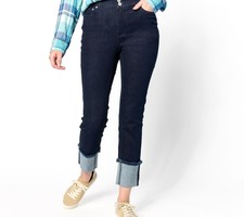 Denim  Co. Easy Stretch Petite Straight Leg Cuffed Jean Dark Wash 18W Used
