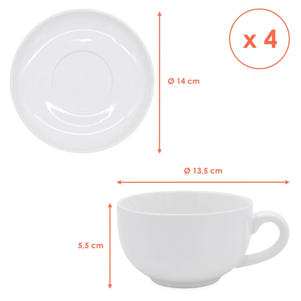Cappuccino Tasse & Untertasse 200 ml - 4er Set weiß - Kaffee Becher Kaffeetasse - Bild 2 von 4