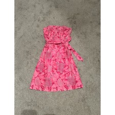 VTG Lilly Pulitzer Strapless Tube Corset Lined Silk Dress Pink Floral Sz 0