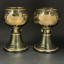 Vintage German R&ouml;mer Wine Goblets Beehive Stem Heidelberg & Frankfurt Set of 2