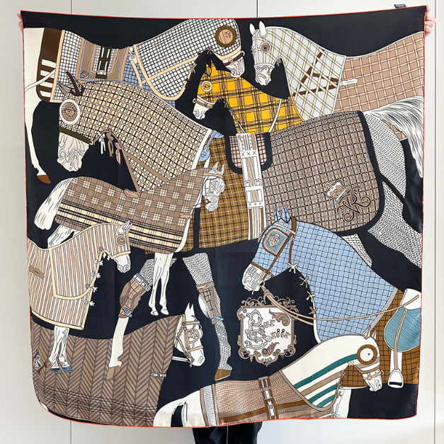 100% Twill Silk Scarf Square Shawl carriage Print 135X135cm Neckerchief Wrap