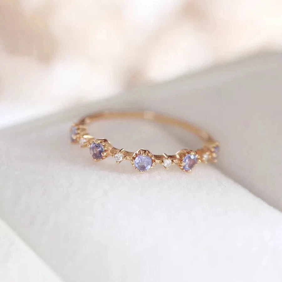 Anel aberto vintage 5* pedra preciosa ametista folheado a ouro 18K retrô cristal delicado - Imagem 4 de 4