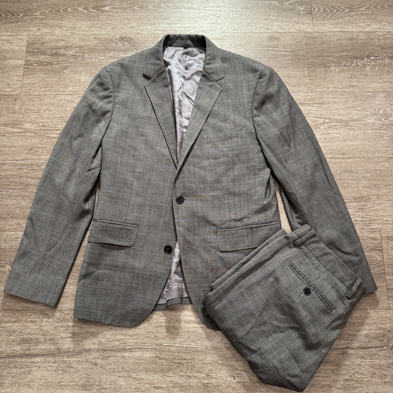 Bonobos Suit Mens 38S Gray Blue Plaid Wool Sport Coat Pants 31W Tollegno Jacket