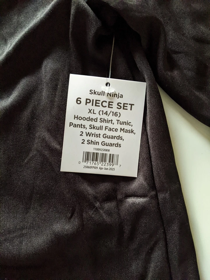 Череп ниндзя костюм 6 изделий комплект детский XL 14/16 с капюшоном рубашка брюки маска Guard - Изображение 2 из 4