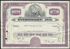 Eversharp Knives & Cutlery 100-share stock certificate 1965