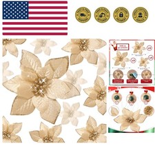 24 Pcs 3 Size Poinsettia Flower Artificial Christmas Decor Glitter Poinsettia...