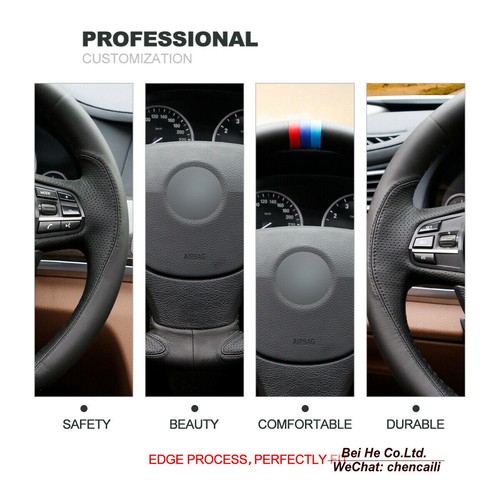 Black Leather Car Steering Wheel Cover Wrap For BMW 5 Series F10 F07 F11 7Series - Picture 5 of 10