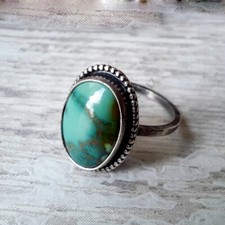 925 Sterling Silver Ring, Natural Tibetan Turquoise Gemstone Designer Gift Ring