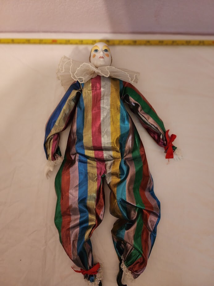 Vintage Harlequin Doll Balos Pierrot Doll Clown Porcelain IN