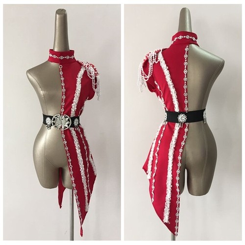 Damen Bühne Tanz Kostüm Glänzend Perlen Kleid Zubehör Punk Party Club Slim DE- - Bild 3 von 15