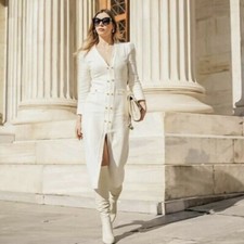 ZARA Cream Tweed Midi Dress - L