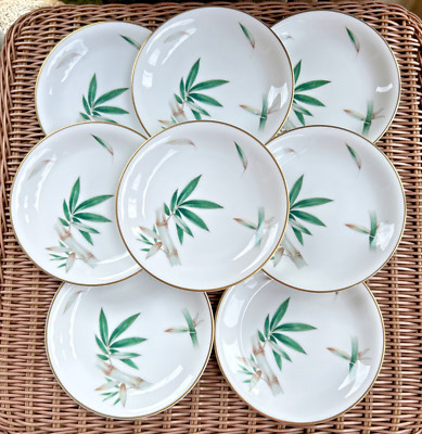 Noritake China Canton Bamboo 8 Bread and Butter Plates Gold Rim 6.25'' Vintage