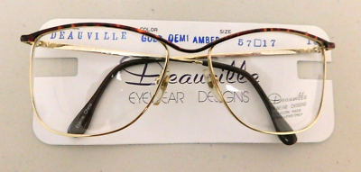 Vintage DEAUVILLE 10 Gold Demi Amber 57/17 Eyeglass Frame New Old