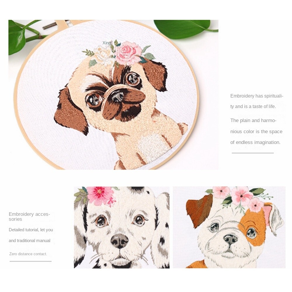 Dogs Stitching Embroidered Cotton Linen Cloth Cross Stitch Kits Adults