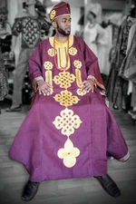 Burgundy Gold African Aso Oke Agbada Grand Boubou-DPAW700