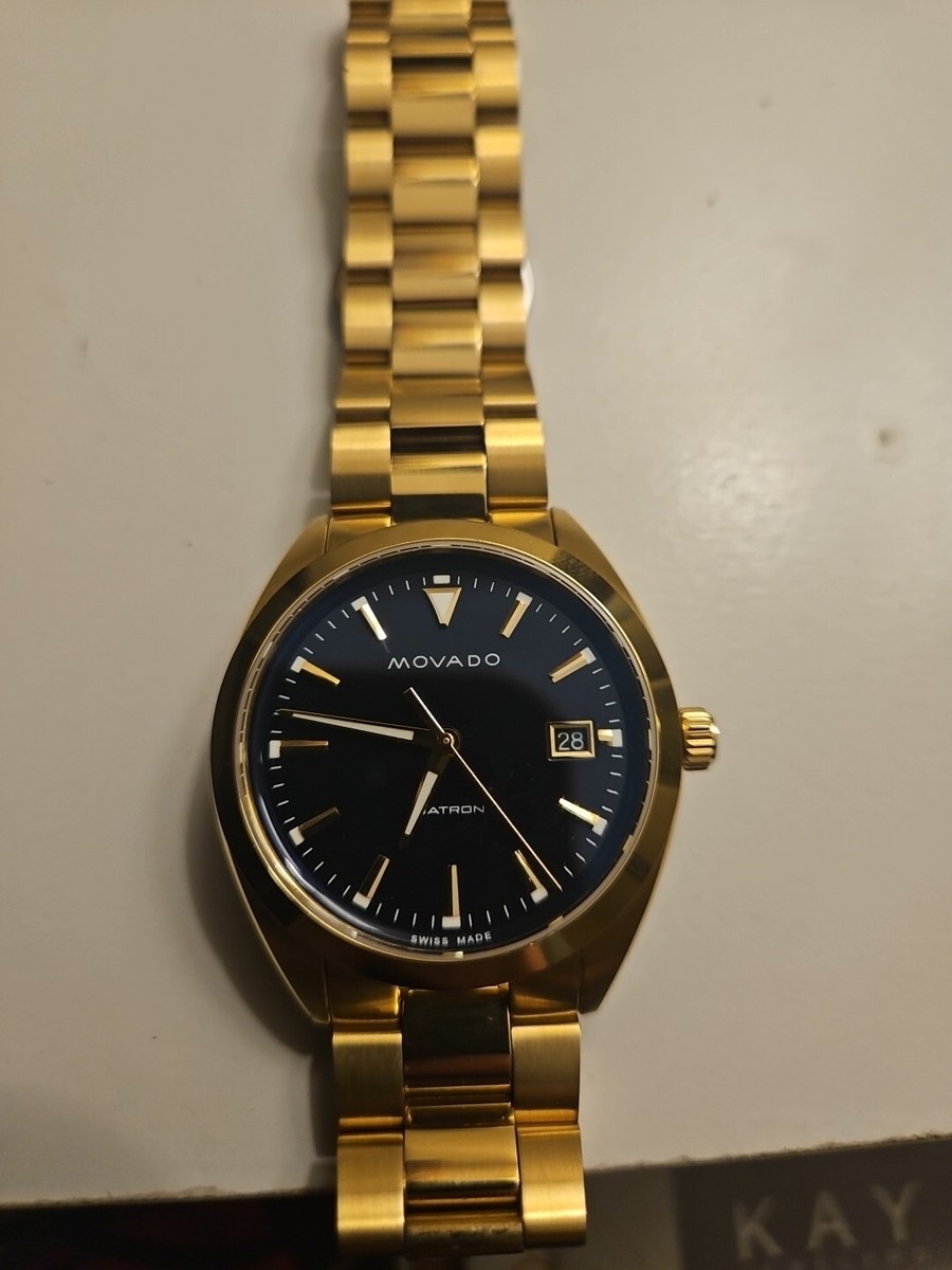 Movado Heritage Datron Mens Gold Tone PVD Stainless Quartz Watch 3650143