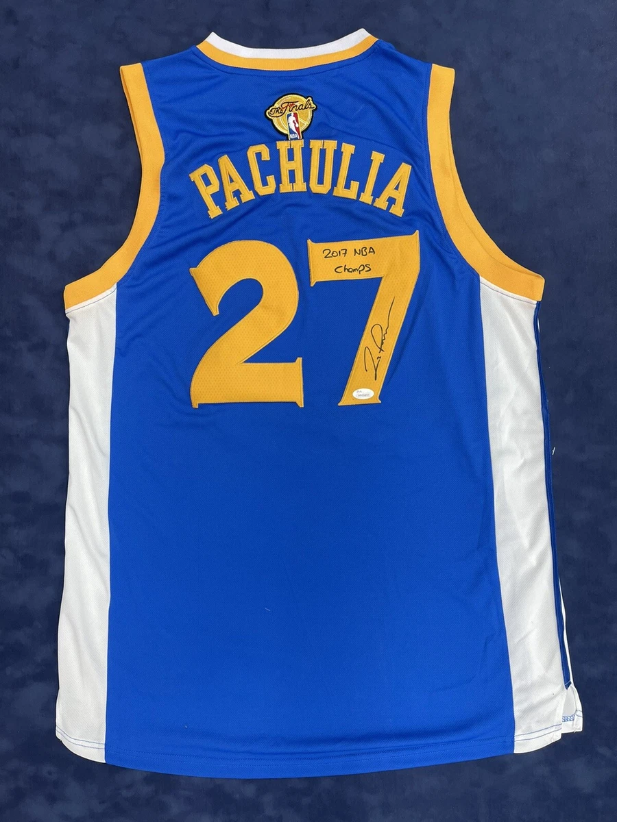 ZAZA PACHULIA NBA CHAMPION AUTOGRAPHED WARRIORS JERSSEY WITH INSCRITION JSA COA