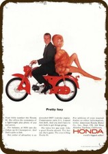 1964 HONDA 90 Motorcycle & Foxy Woman Vintage-Look DECORATIVE REPLICA METAL SIGN
