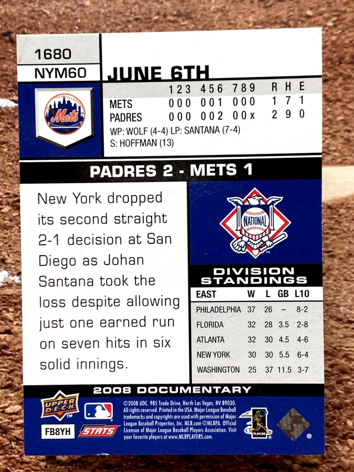 2008 Upper Deck Documentary David Wright #1680 - Image 2 of 2