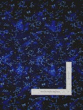Space Fabric By The Yard Constellations Stars Gold Accent Blue Black Cotton