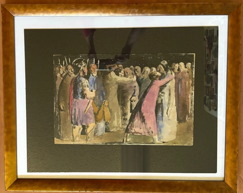 Ancient Roman Scene Watercolor Painting with Figures, Signed Illegibly - Image 2 of 4