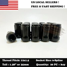 20PC+ SECURITY KEY BLACK SPLINE TUNER RACING LUG NUTS 12X1.5 FITS HONDA ACURA