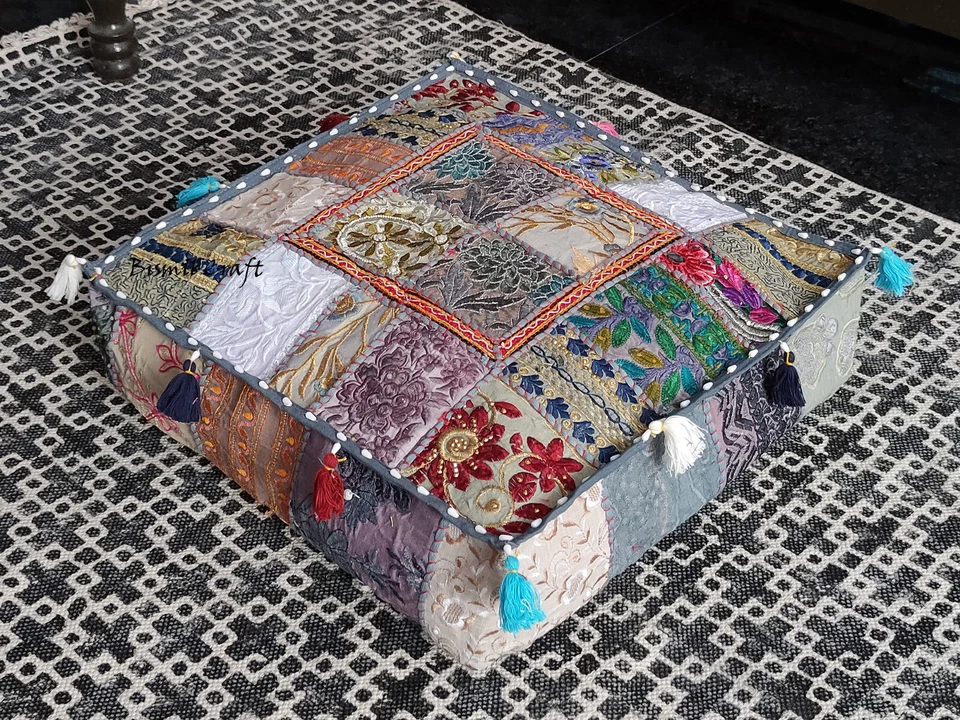 Grey Patchwork Cushion Cover Square Cotton Box Unfilled Pillow Decoration - Image 3 of 4