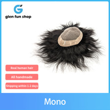Toupee for Men Hair Replacement System Lace Front Fine Mono Human Hairpiece 1B
