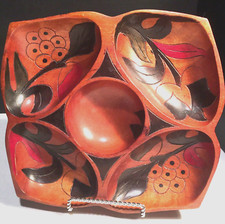 20th Century Boho Chic Hand Carved Painted Wooden Serving Snack Platter/Tray