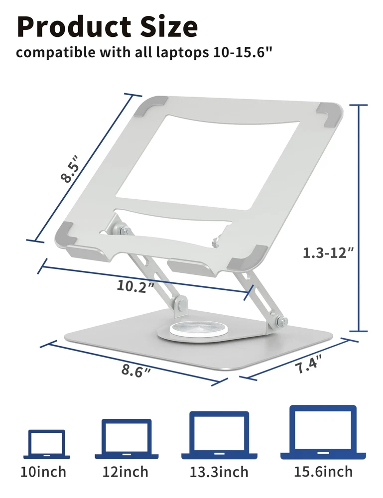Laptop Stand for Desk with 360° Rotating Base Multi-Angle Adjustable Laptop S...