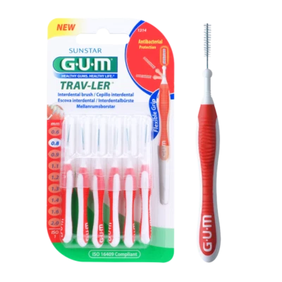 Gum-Trav-ler-Interdentalbuersten- 0,8 mm rot Kerze zylindrisch